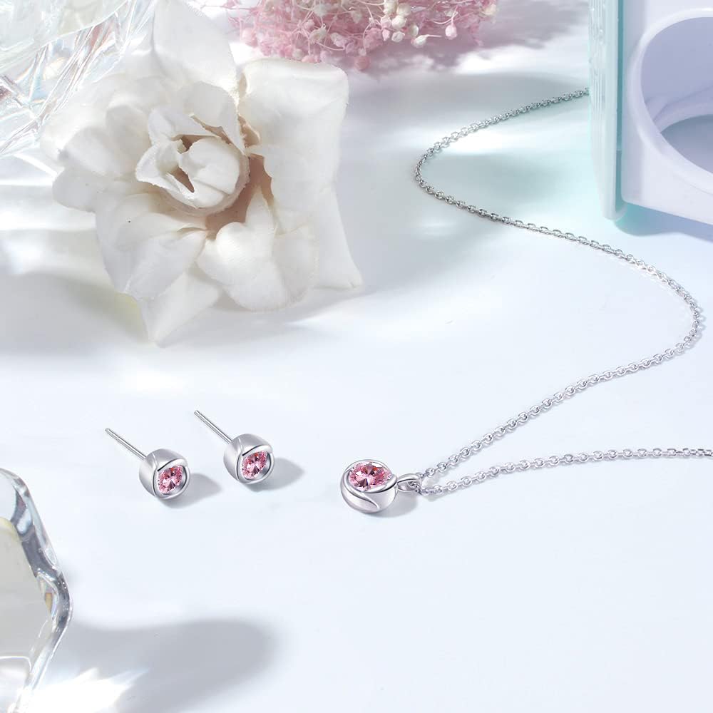 Day Gift Necklace Earrings Set April Birthstone Earrings Morganite Necklace 925 Silver Pendant Accessory Set Wedding Anniversary Gift for Women