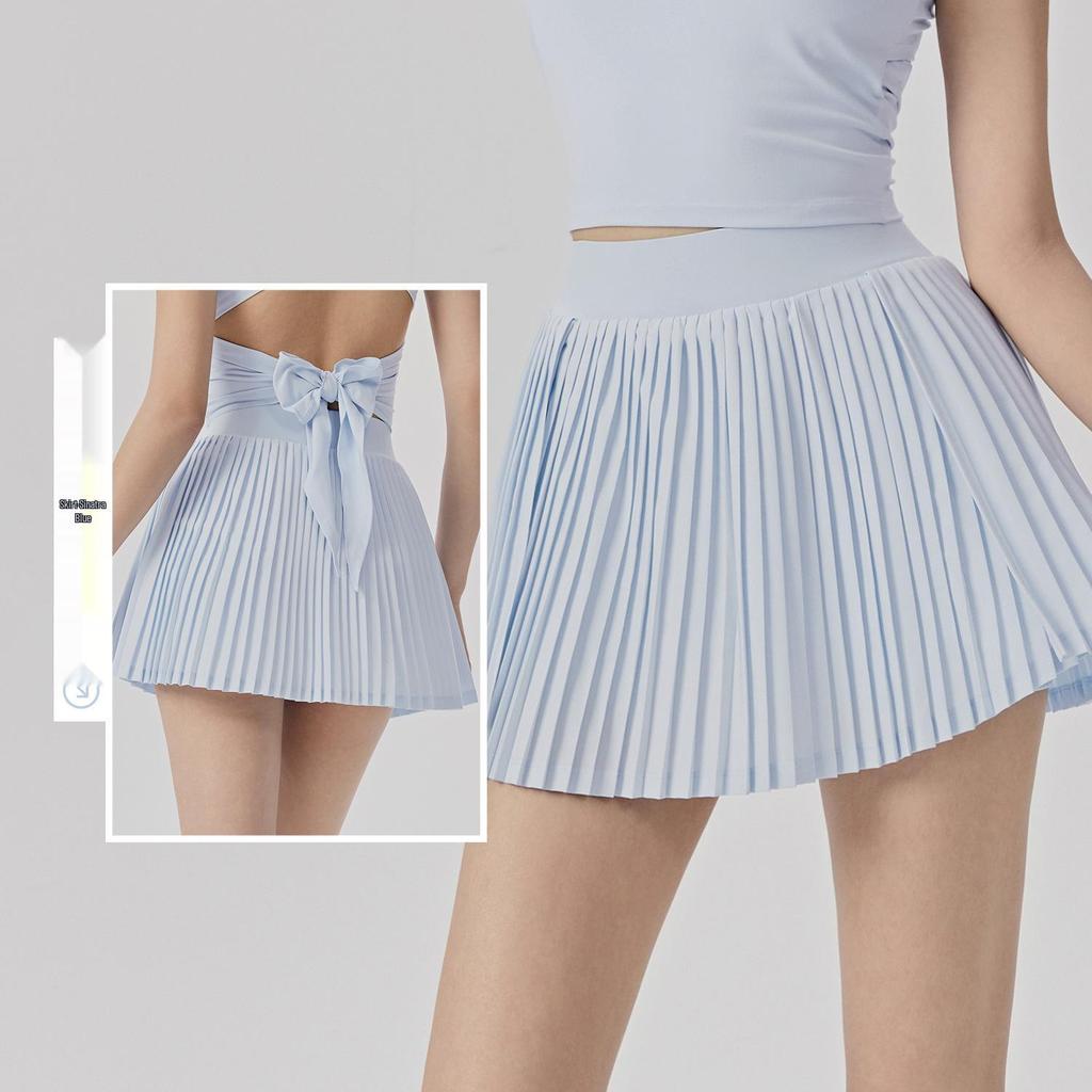 Women's Short Sleeve Yoga Suit & Pleated Tennis Skirt Set