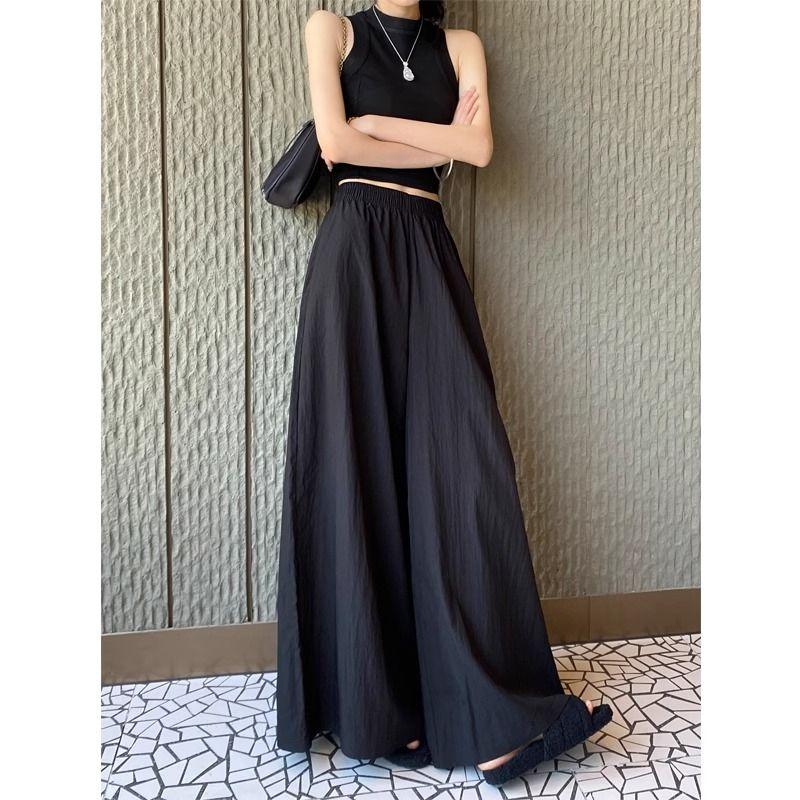 

Plus size Black Culottes Women 2025 New Summer Thin A Word Skirt Chubby Girl Wide Leg Culottes Yamamoto Long dress Black M [45.00 kg-50.00 kg]]