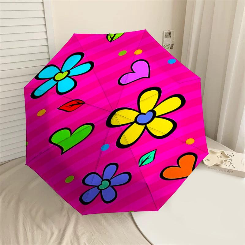 

1pc flowers hearts Automatic Open/Close Umbrella Compact Folding Umbrella with 8-Rib Shaft for Women/Men, Elegant Birthday1301S