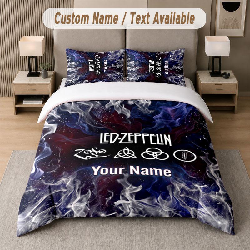 Custom Bedding Set Led Zeppelin Pattern, Print Name Text 1 Duvet Cover plus 2 Pillowcases Home Textile