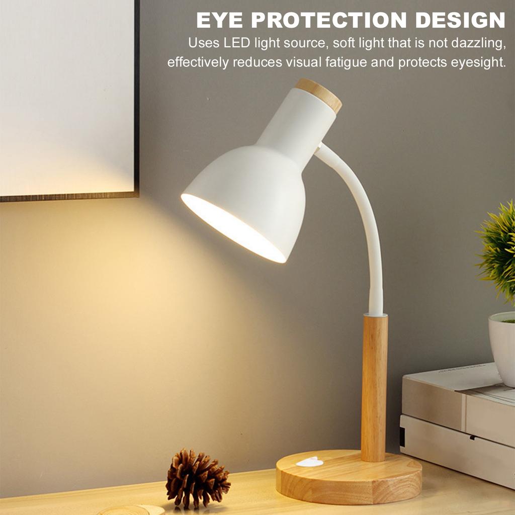 Eye Protection Reading Table Lamp W/ 3 Colors Nordic Wood Iron LED Eye Protection Desk Lamp for Bedroom Living Room Office Hotel