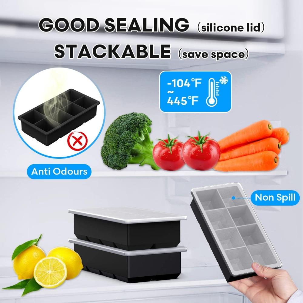 6/8/15 Grid Silicone Cube Trays with Lids Large Food Grade Silicone Ice Cube Square Tray Mold DIY Ice Maker for Whiskey Juice