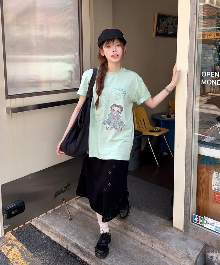 RONRON Betty Boop Dreamy Ribbon Over Fit T Shirt Mint