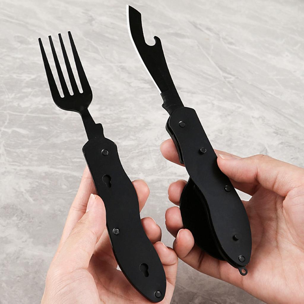 4 in 1 Camping Utensilien Edelstahl Faltbar Abnehmbar Multifunktions Multitool Messer für
