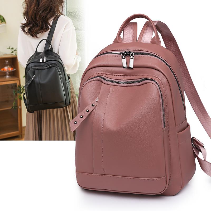 Soft leather large capacity backpack women s new trendy women s multi-layer design casual versatile backpack women розовый