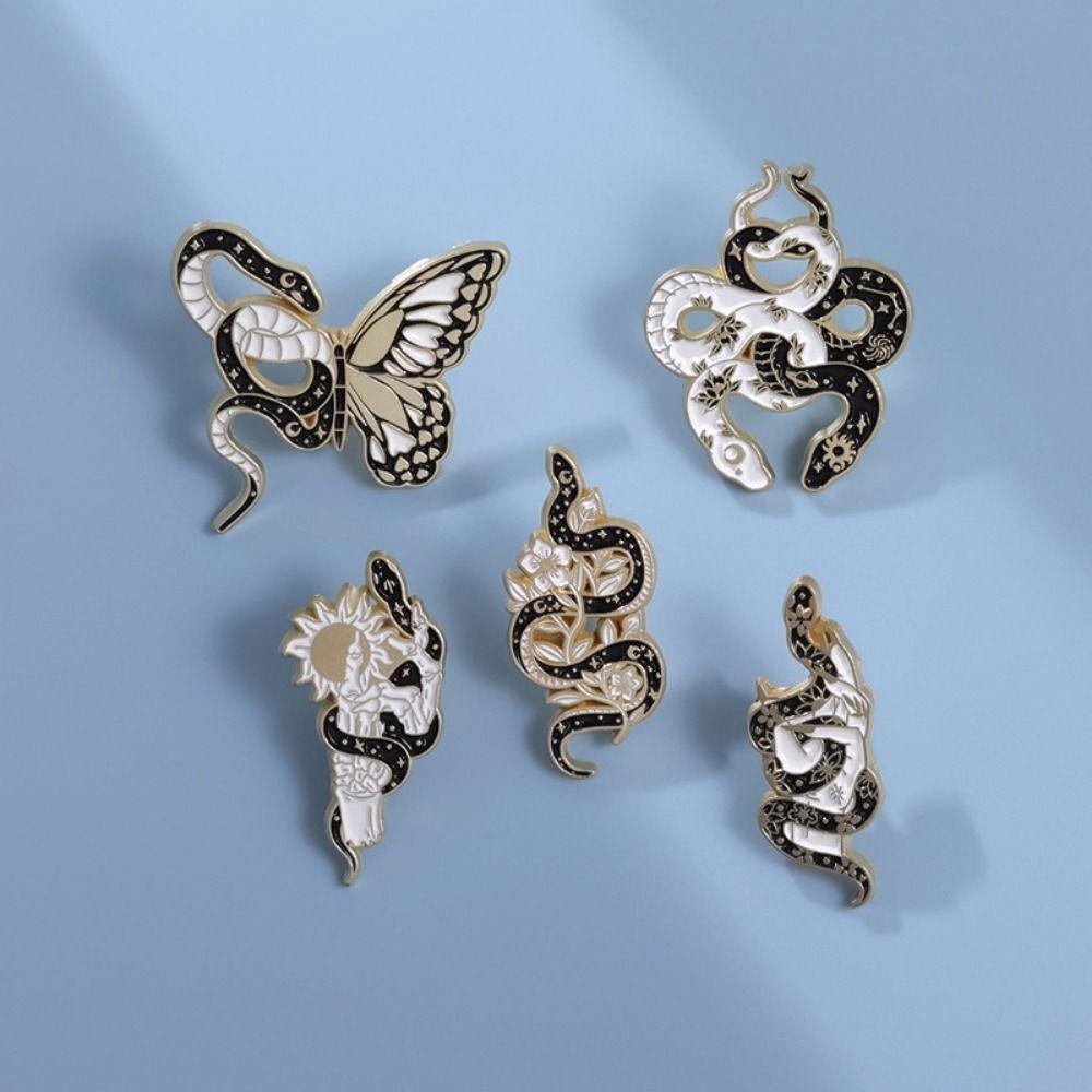 Gothic Animal Butterfly Snake Enamel Pins Sun Moon Snake Snake Lapel Pin  Jewelry Gifts