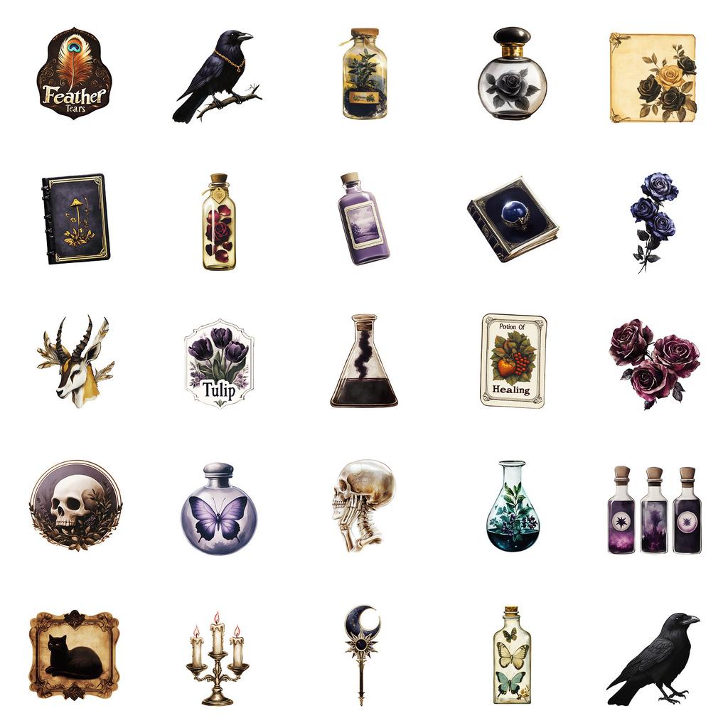 New 50 Dark Style High-end Decoration Creative Handbook Diary Stickers Waterproof Stickers