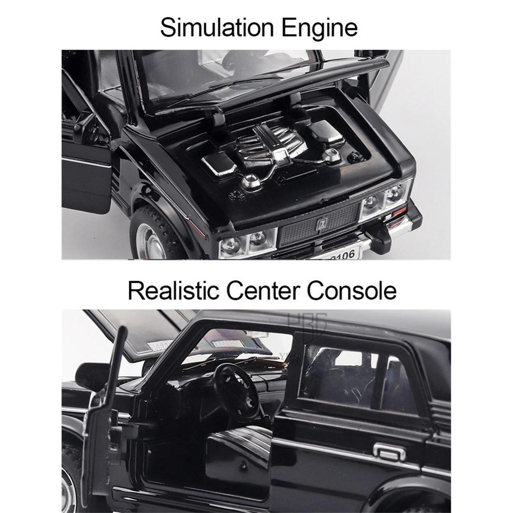 1/32 Scale LADA 2106 Diecast Car Model Toy, Pull Back Toy Vehicle with Sound and Light for Kids Toddler Boys Girls Gift Collection