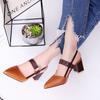 New sandals women's British fashion pointed back empty metal buckle thick heel high heels