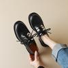 Fashion Women's New Spring and Autumn Round Head Thick Bottom Metal Lace Middle Heel Large Oxford Work Retro Single Shoe