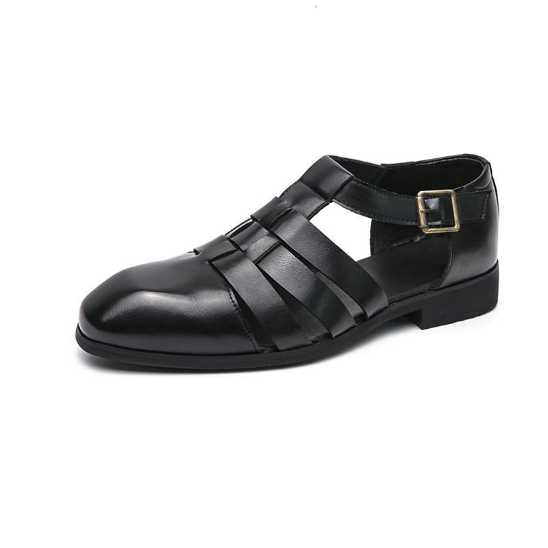 Fashion All-match Sandaly Hollow Out Casual Flats New Leather Men's Sandals Outdoor Summer Beach Shoes Comfortable Male Roman Sandals