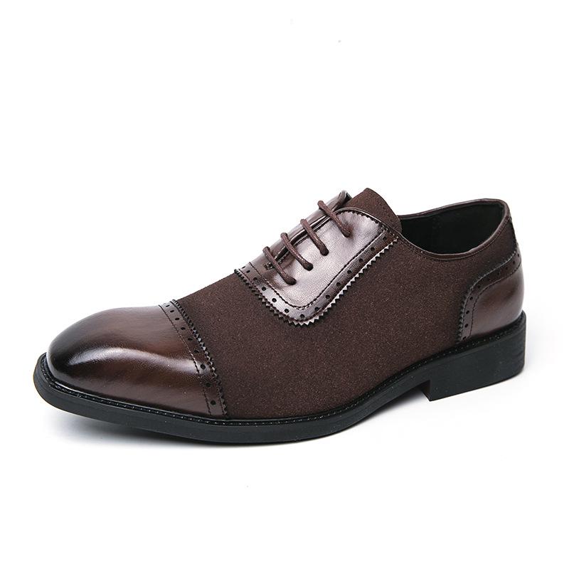 Men's Size 46 Leather Height-Boosting Formal Shoes - Thick Sole, Lace-up, Round Toe, Ideal for Weddings and Business in Spring/Autumn.