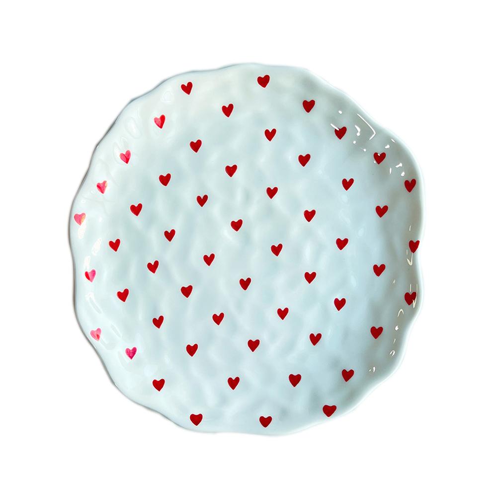 Heart Pattern Ceramic Plates Household 8 Inch New Underglazed Colour Round Dessert Dish Aesthetic High End Dinner Tableware
