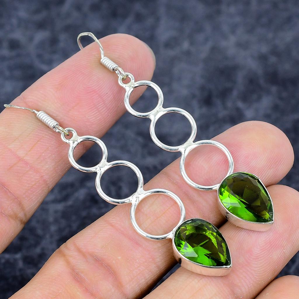 Peridot Gemstone Handmade 925 Sterling Silver Jewelry Earring 2.64" M-3303