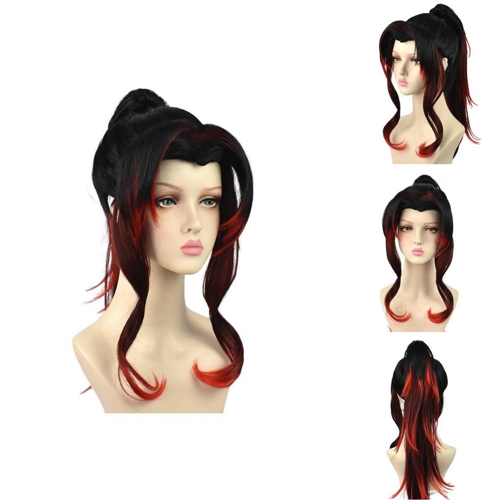 High-temperature Fiber Black Red Gradient Wig Perfect For Anime And Cosplay Fans