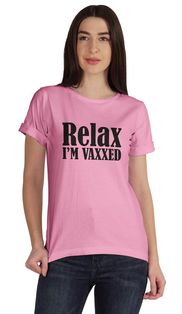 Inkmeso Relax I'M Vaxxed Funny Pro-Vaccine Crew Neck Cotton T-shirt For