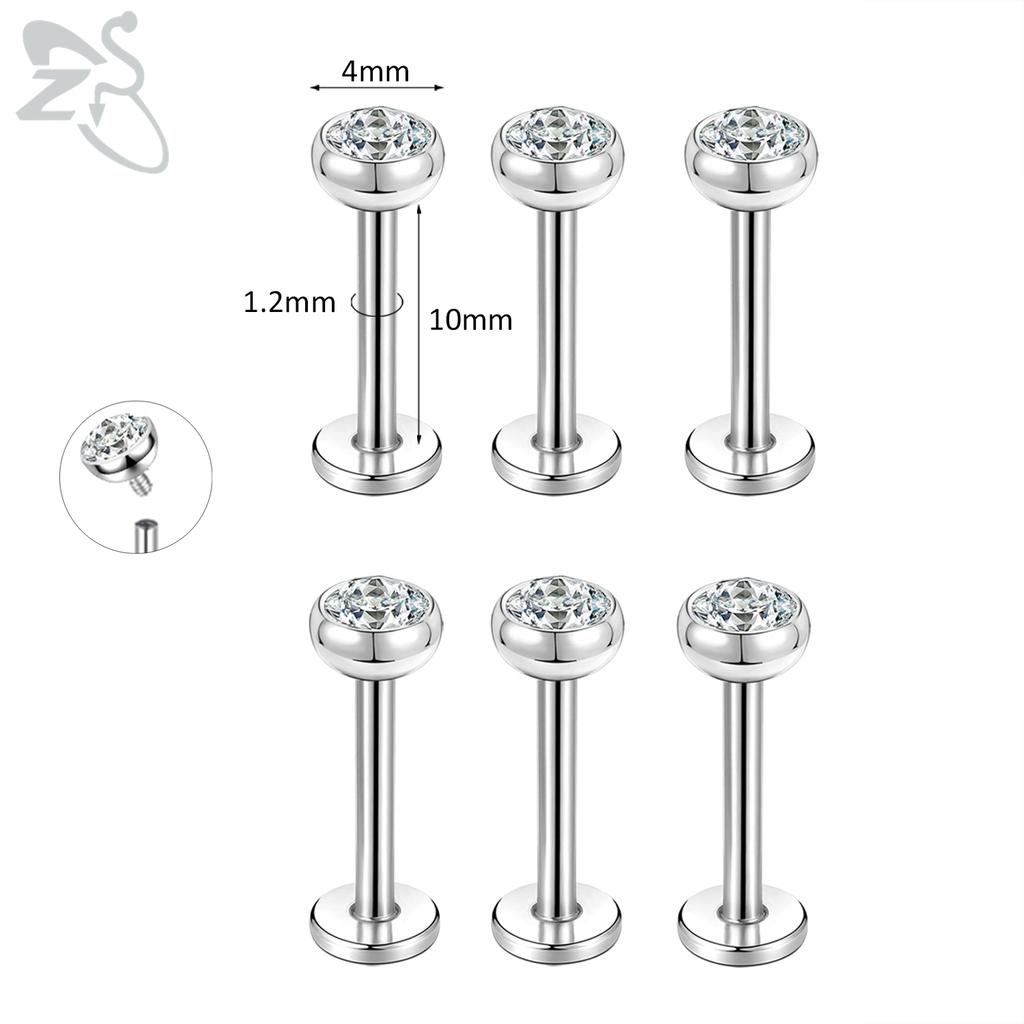 ZS 6-13 STK/LOT 16G Rustfritt Stål Leppe Labret Piercingsett Krystall Monroe Leppepiercing Øre Tragus Helix Bruskpiercing 6/8/10mm