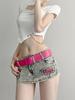 Hot Girl Y2k Skinny Vintage Denim Shorts Damer Sexy High Street Retro Lavt Skateboard Bukser Mote Gotisk Grunge Klær Sommer