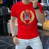 T-shirt Men's New Summer 2023 Short Sleeve Letter Crown Sequin Embroidery O-Neck Slim Red Top Luxurious Trend Party Man Clothing