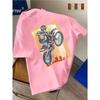 European Sizes Motorcyclist Leaping Over City Silhouette Graphic T-Shirt, Fashion Casual Fit for Casual Attire