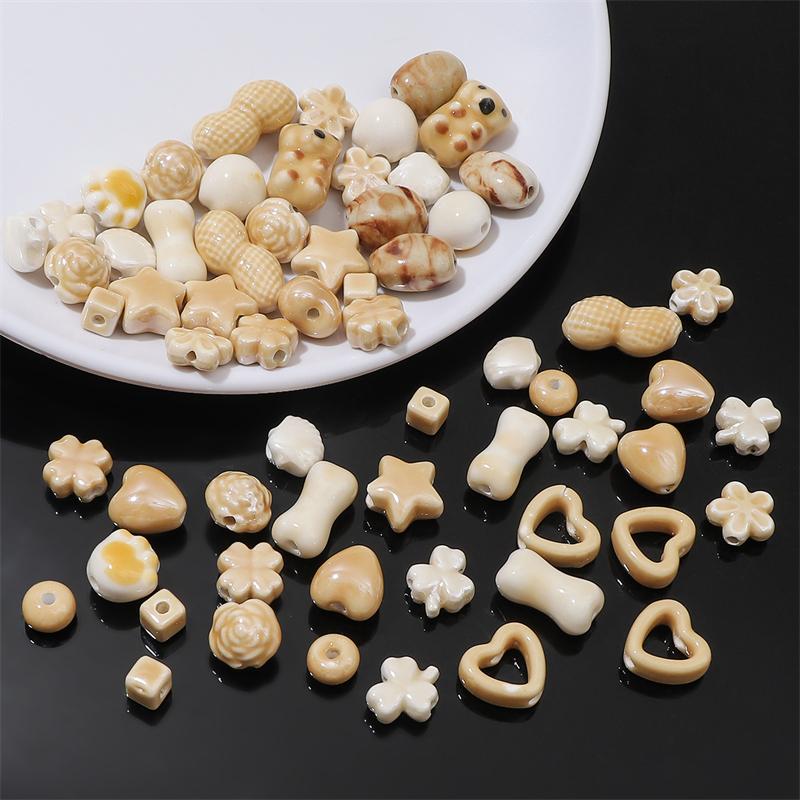 1–10 Stück handgefertigte Keramik-Porzellanperlen, Kugel, Bär, Stern, Herz, Blume, Perlen, Charms für Halskette, Armband, Schlüsselanhänger, DIY-Schmuckherstellung