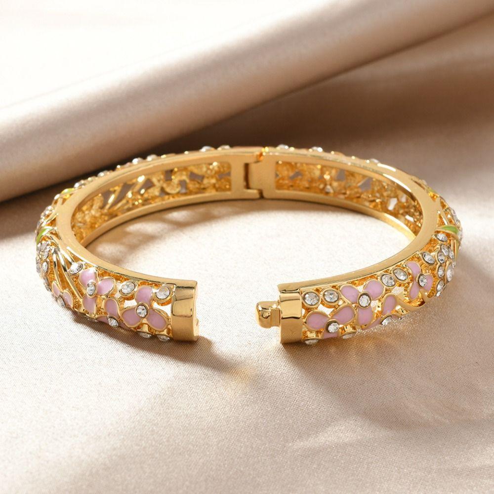 Chinese Style Hollow Out Flower Bangle Traditional Women's Hand Bracelet  Woman