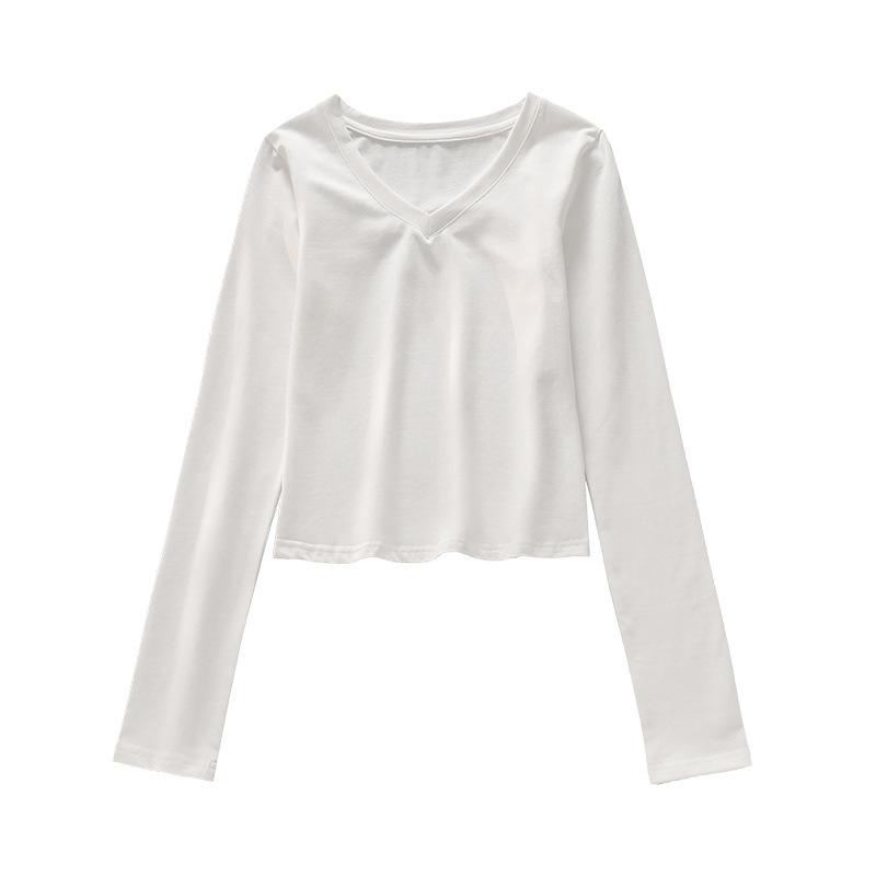The New V-neck Long-sleeved T-shirt for Women In Autumn and Winter Is Designed As A Base Layer with A Slimming and Form-fitting Look