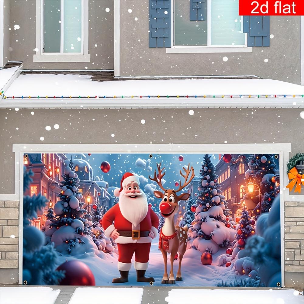 2D flat banner 1 large Christmas polyester garage door banner cartoon snow Santa sika deer pattern