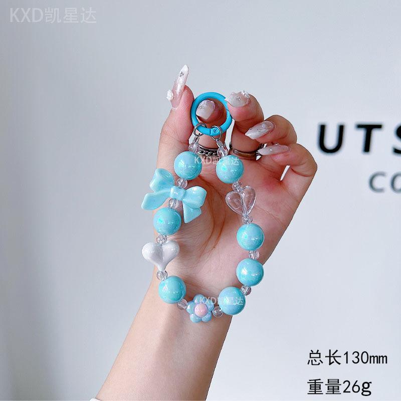 

Trendy INS Solid Color Heart Bowknot Beaded Lanyard Universal Phone Case DIY Camera CCD Keychain Bracelet Color-plated Small Flower