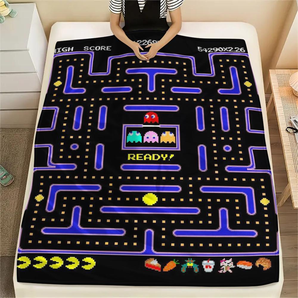 1 Stück Pacman-Print Flanelldecke, Hohe Qualität, Bequem für alle Jahreszeiten, Heimdekoration, Wärme und Komfort, Perfekt für Geschenke