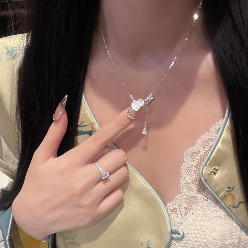 925 Silver Gourd Tassel Pendant Necklace Women Fashion Rhinestone Chain Autumn Winter