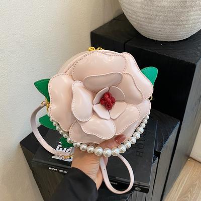 Small-scale Designed Flower-shaped Small Round Bag, Single Shoulder Cross-body Bag, Pearl Handbag for Formal Events