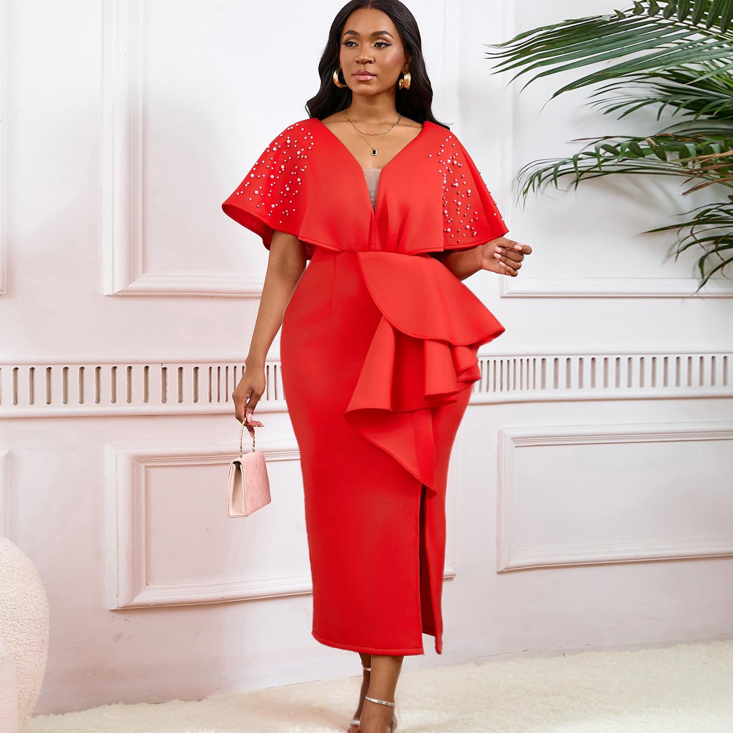 

YYFS Женская мода лето весна короткий рукав высокая талия V-образный вырез коктейльные и вечерние платья XXL