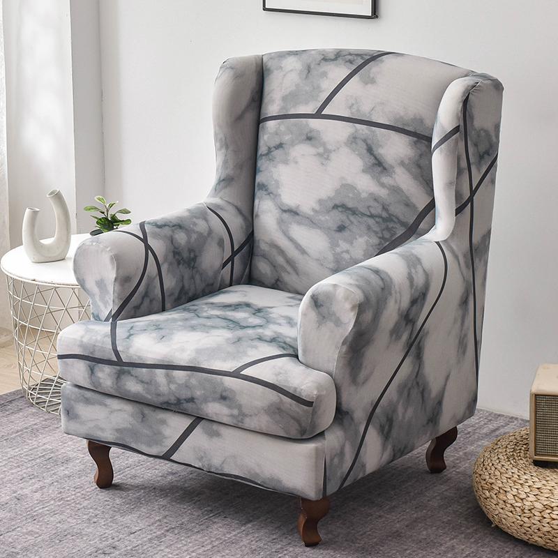 Wingback Chair Slipcover 2 Pieces/set Stretch Sofa Cover Armchair Cover Couch Furniture Protector Elastic Bottom for Living Room