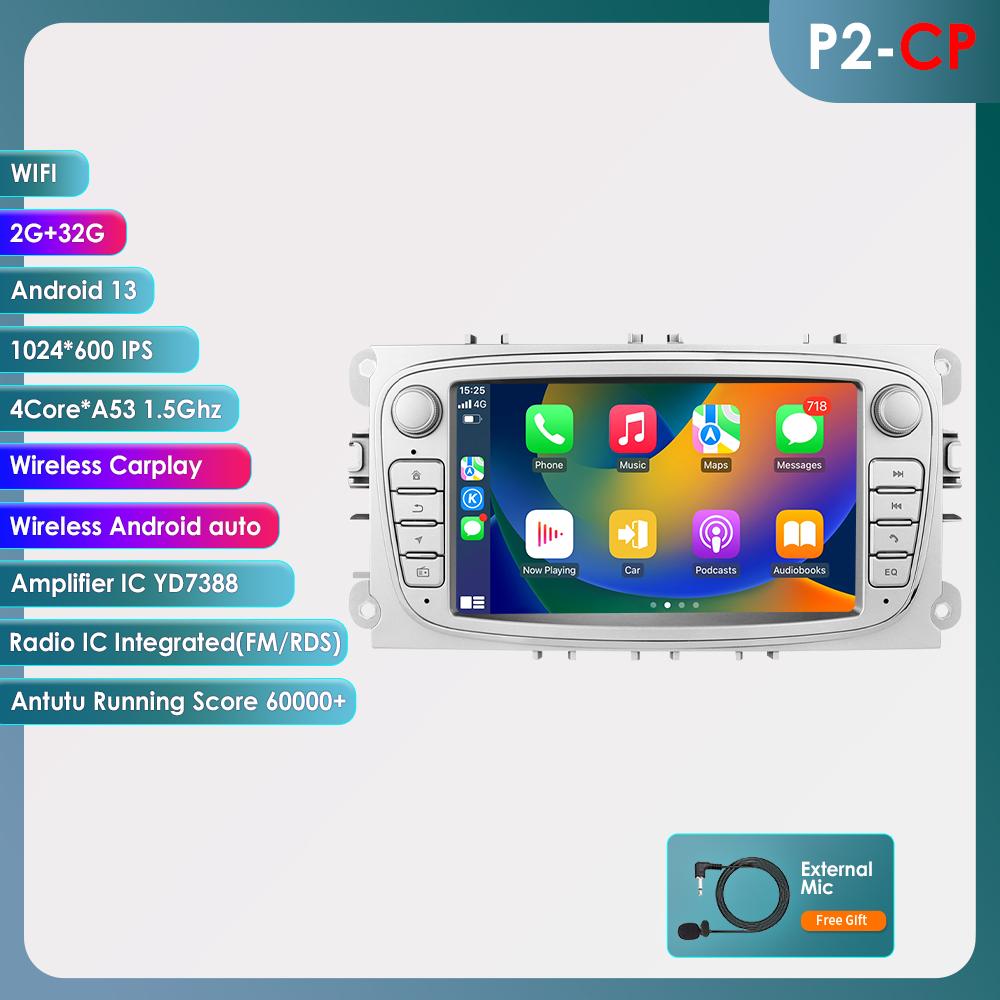 Hizpo For Ford/Focus/S-Max/Mondeo 9/GalaxyC-Max Car Radio Multimedia Video Player Navigation GPS Intelligent  Android 13 NO DVD 2din 2 Din 2.5D USB