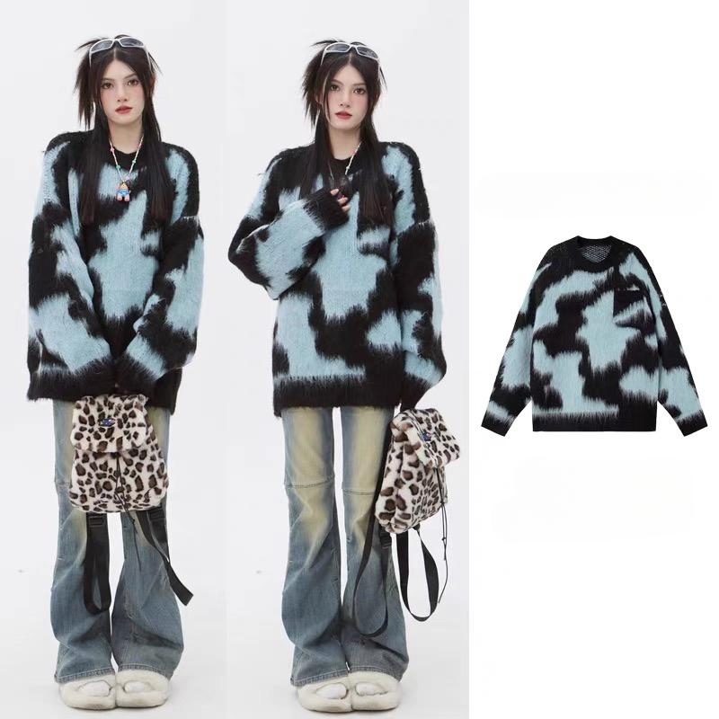 Fashion Loose Pullover Knitted Sweater Women Autumn Outfit Long Sleeve Retro Chic Woman Knitwears Tops Elegant Round Neck Soft Warm Sweaters 24950