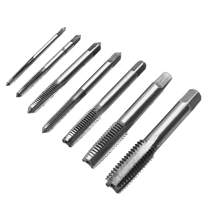 Taper Square Handle Straight Groove Tap Set: M3, M4, M5, M6, M8, M10, M12 (7 Pieces)