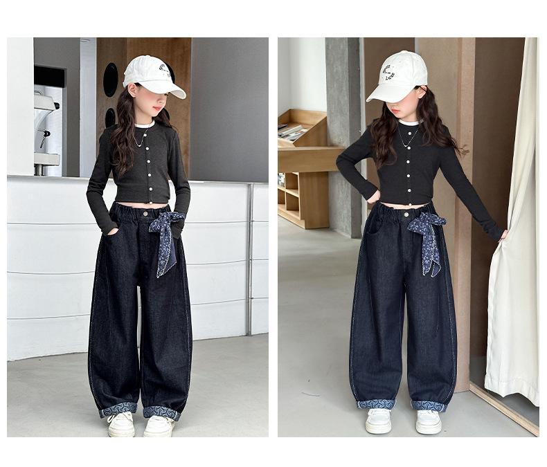 2025 Autumn Girls' Korean-Style Loose Wide-Leg Jeans for Middle & Big Kids