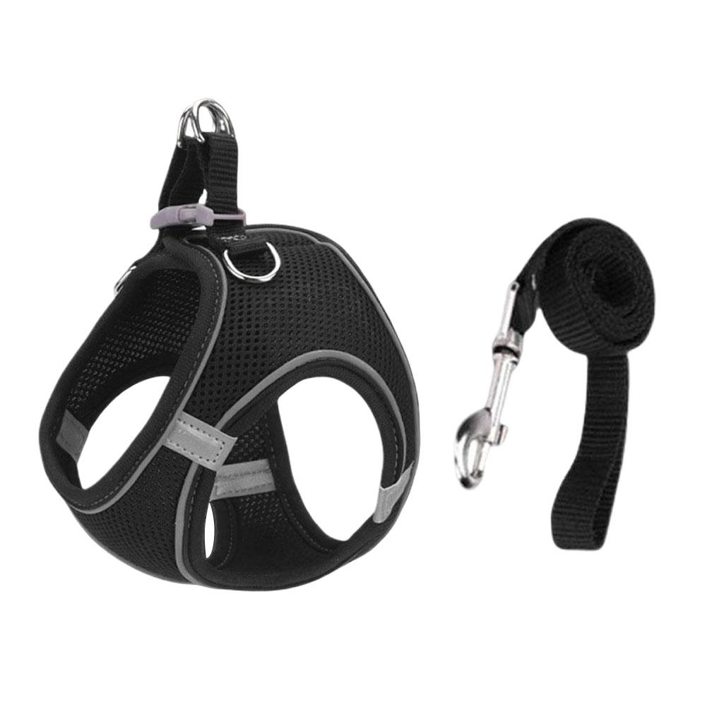 Cat Harness and Leash for Walki Adjustable Soft Padded Vest Pet with Reflective Vest Harnesses for Outdoor Walking Dog Harness чёрный