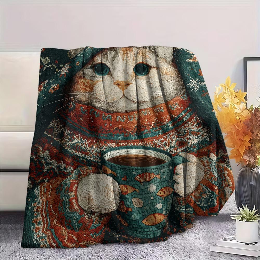 Cats Print Flannel Blanket, High Quality Comfortable for All Seasons, Home Decor, Warmth and Comfort