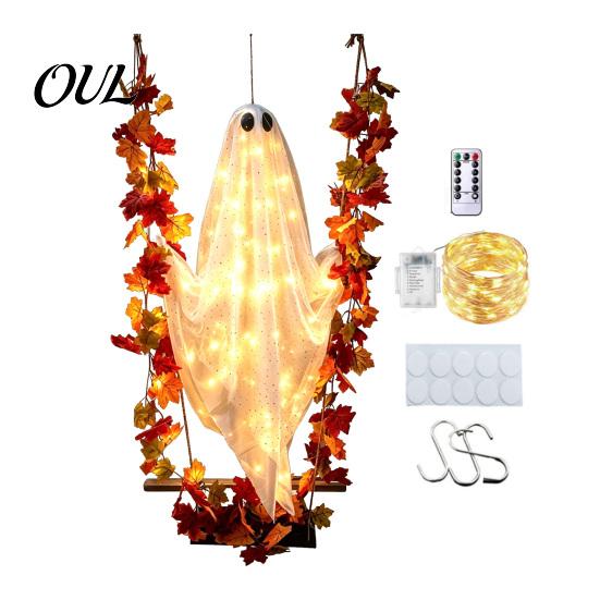 Fernbedienung LED Geisterlichter Schwingende Outdoor-Dekoration, Großer Halloween-Hänger mit Ahornblatt Leuchtendes Gaze-Anhänger Ranke Und für Baum, Veranda, Hof,