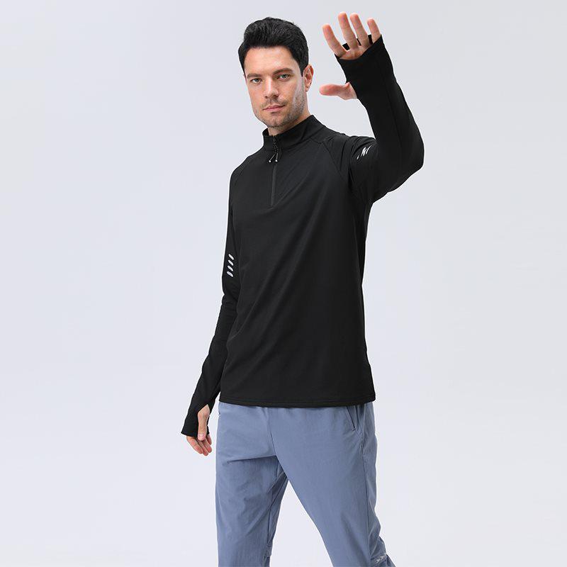 Herren Sport-T-Shirt mit halbem Reißverschluss, langärmelig, schnelltrocknend, für Laufen & Radfahren
