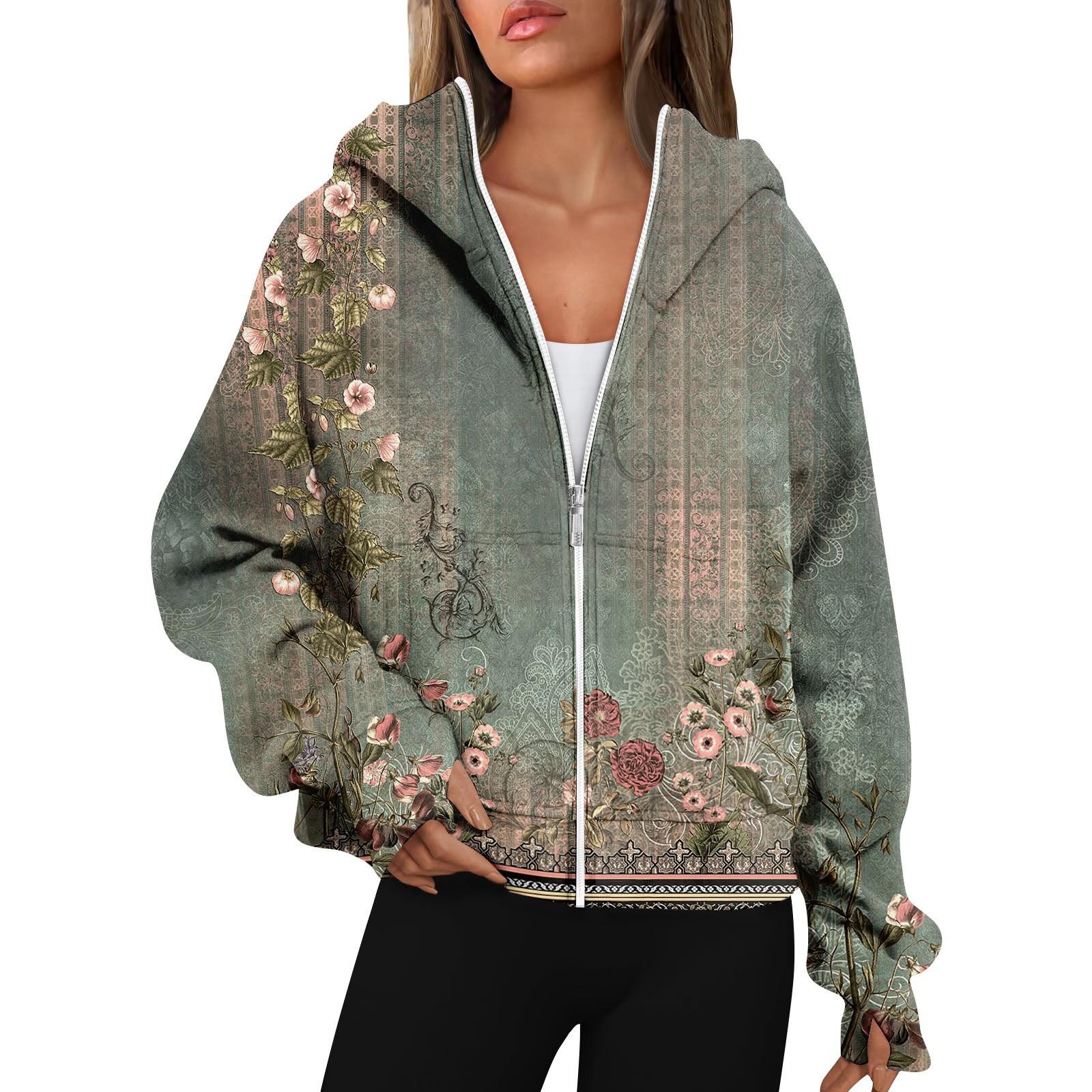 

Женские толстовки с длинным рукавом, повседневные толстовки на молнии, толстовки с отверстиями для большого пальца, пальто, куртки с карманами XXL зелёный