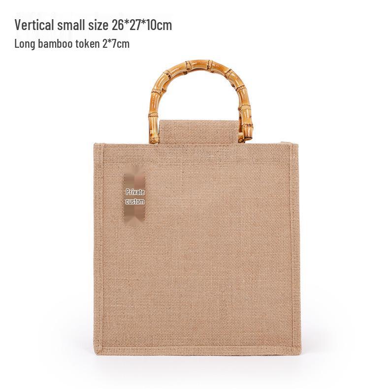 Retro Bamboo Handle Jute Bag - Waterproof, Laminated, Eco-Friendly