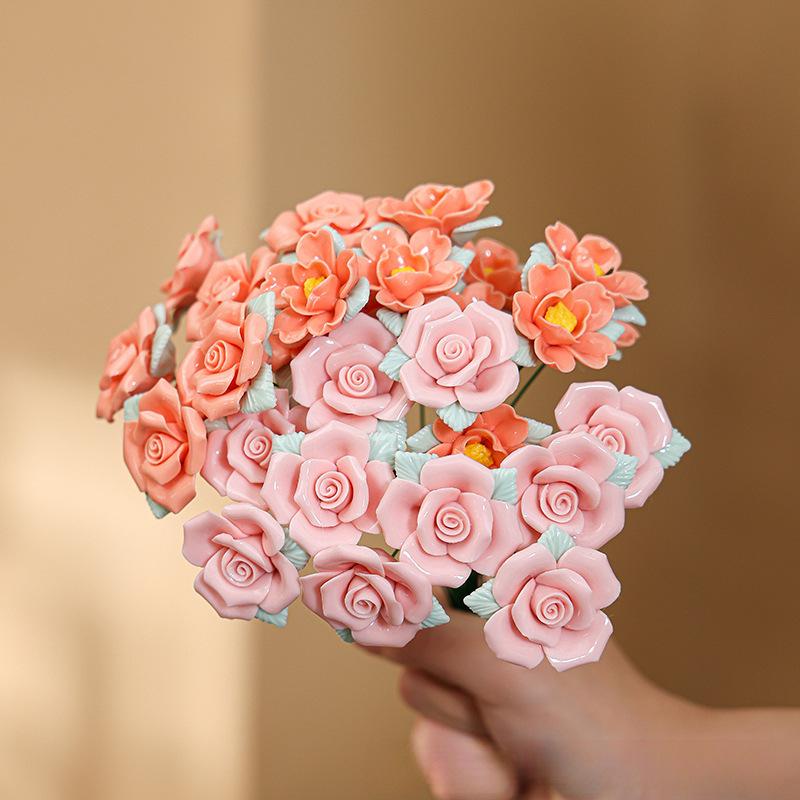 Traditional Jingdezhen Peony Ceramic Vase - Eternal Flower Simulation Decoration