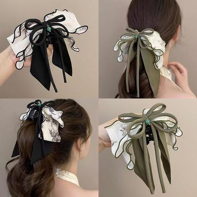 Ink Wash Painting Hair Claw Clip - Chinese Style Bow Butterfly Clip,  Zen Hair Accessories