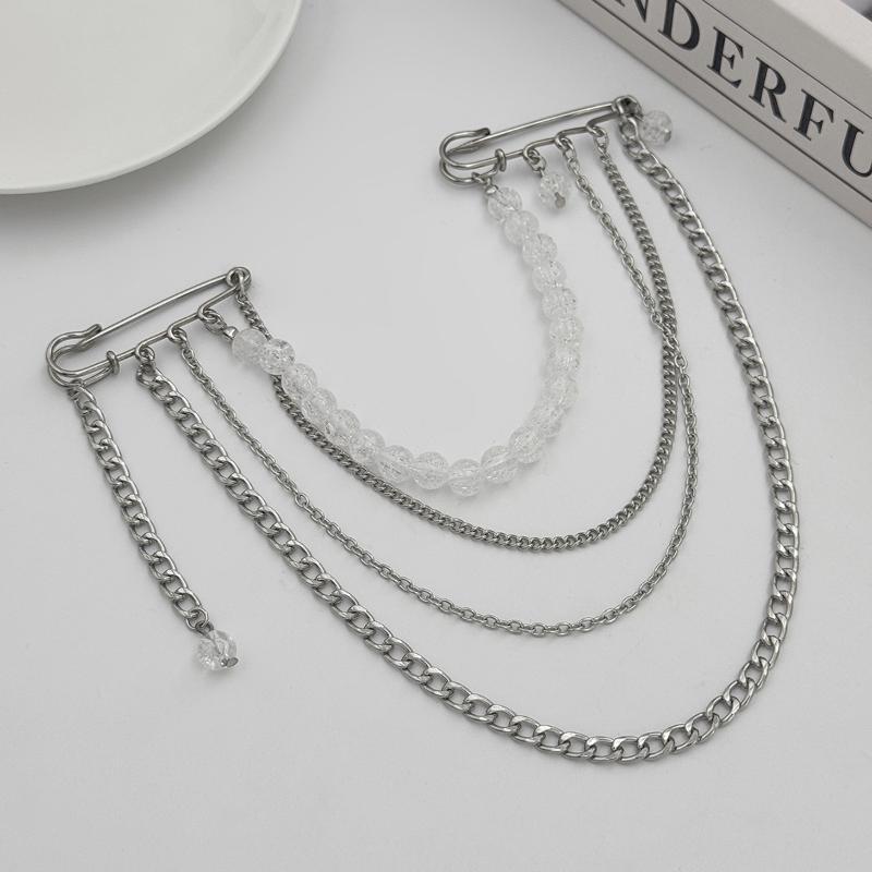 Creative Multi-Layer Bead Chain Brooch With Clear Crystal Beads Multi Chains Multi Functional Fashion Clothing Pin Jewelry