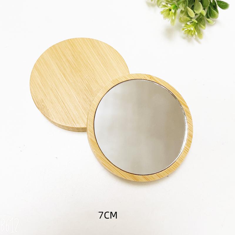 New Small Portable Bamboo Makeup Mirror Handmade Handle Round Cosmetic Mirror with Single Handle Personal Vanity Handheld Mirror