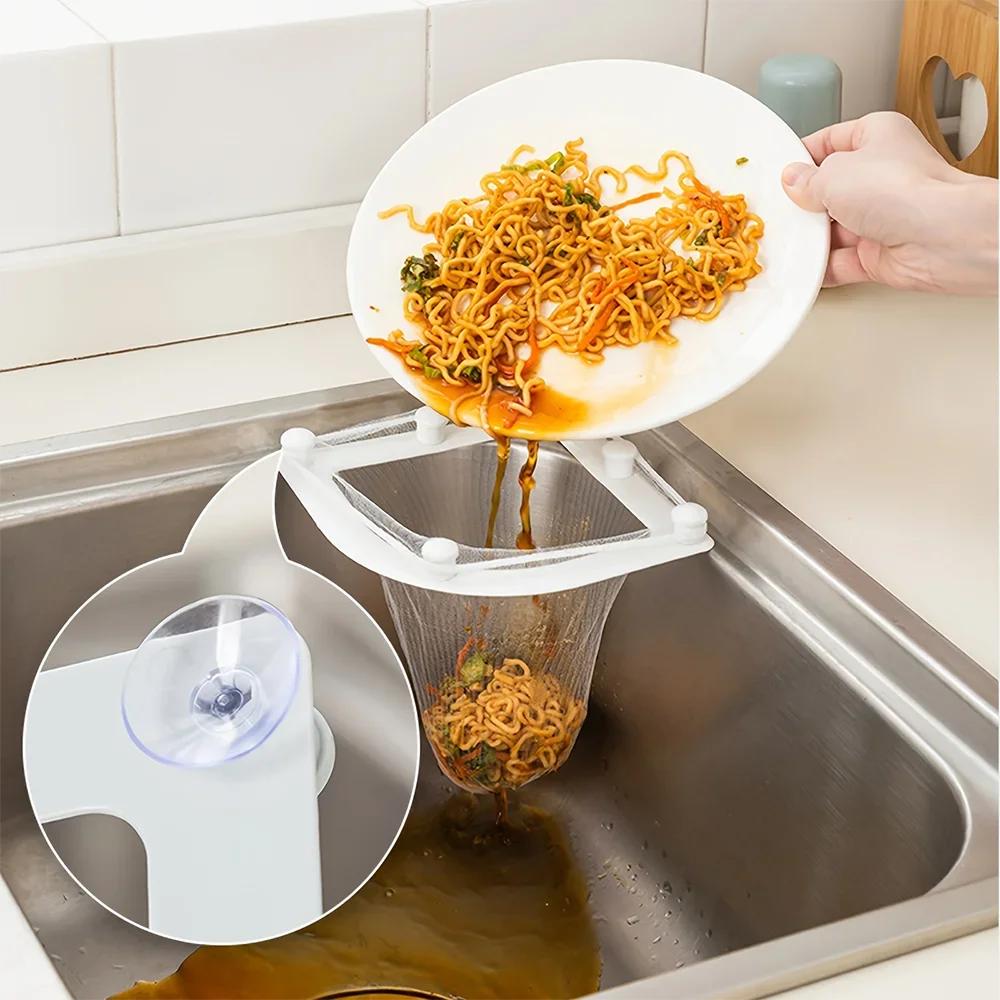 Multifunction Sink Filter Net Rack Triangular Towel Holder Leftovers Strainer Mesh Anti-Clogging Trash Hanging Bag Drain Device